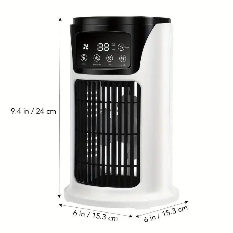 Aire acondicionado portátil 3 en 1, humidificador y ventilador con luz ambiental. Alimentación por USB para uso en interiores y exteriores. Diseño compacto para oficina y hogar. Elegante humidificador portátil en blanco y