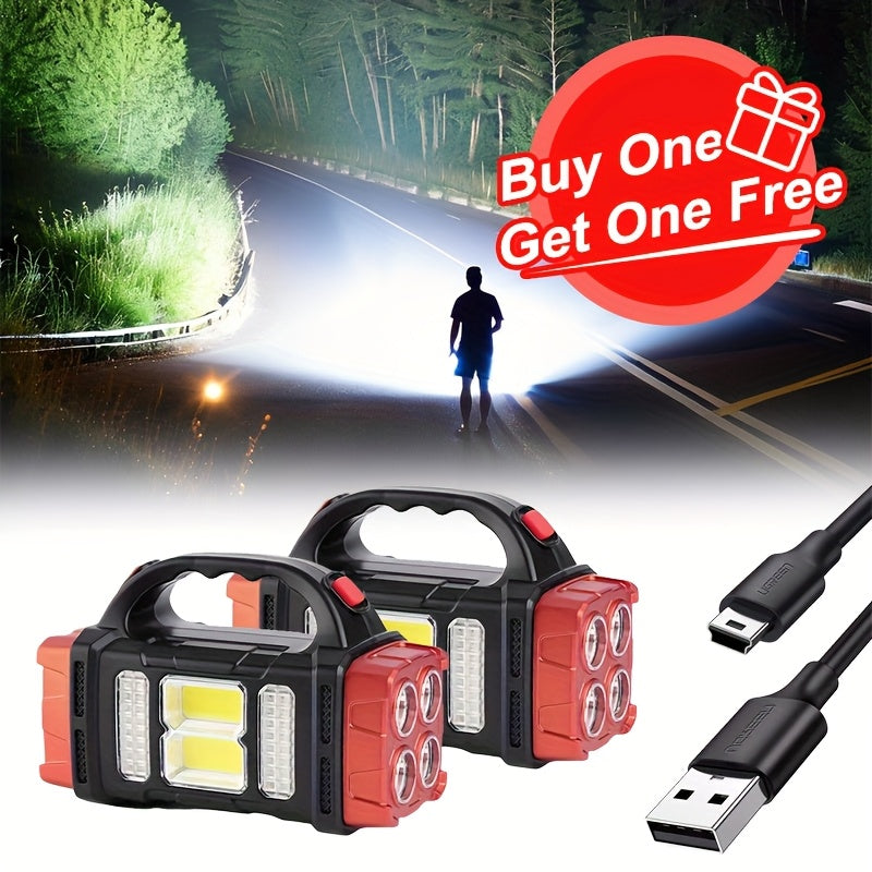 Linterna LED solar recargable de mano de alta potencia para exteriores, ideal para camping, emergencias, caza y trabajo. Incluye protección y carga USB y tipo C.