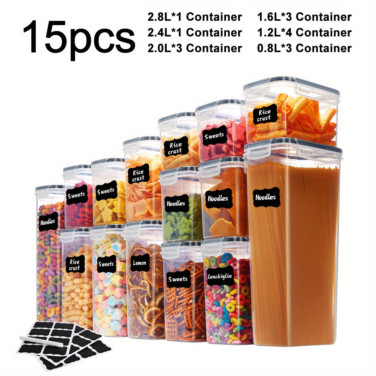 Set de organizador para alimentos. Plástico sin BPA para cereales, pastas y harina.