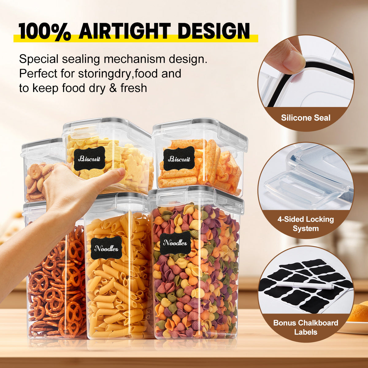 Set de organizador para alimentos. Plástico sin BPA para cereales, pastas y harina.