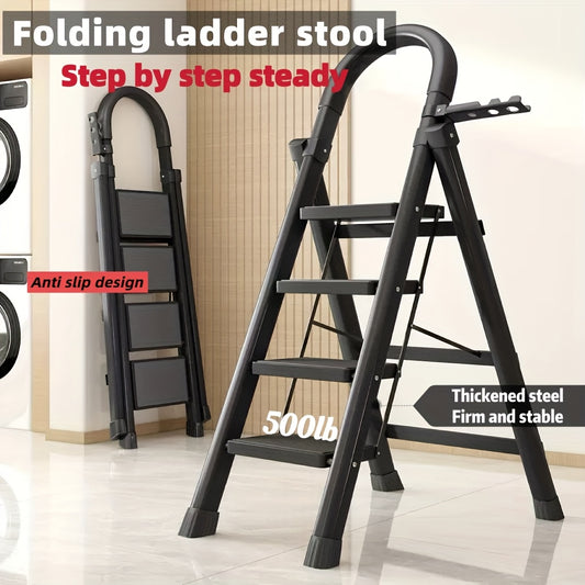 Escalera plegable portátil de alta resistencia de 3, 4 o 5 peldaños, con capacidad de 227 kg, de plástico duradero con peldaños antideslizantes, ligera y portátil, ideal para uso doméstico e industrial.