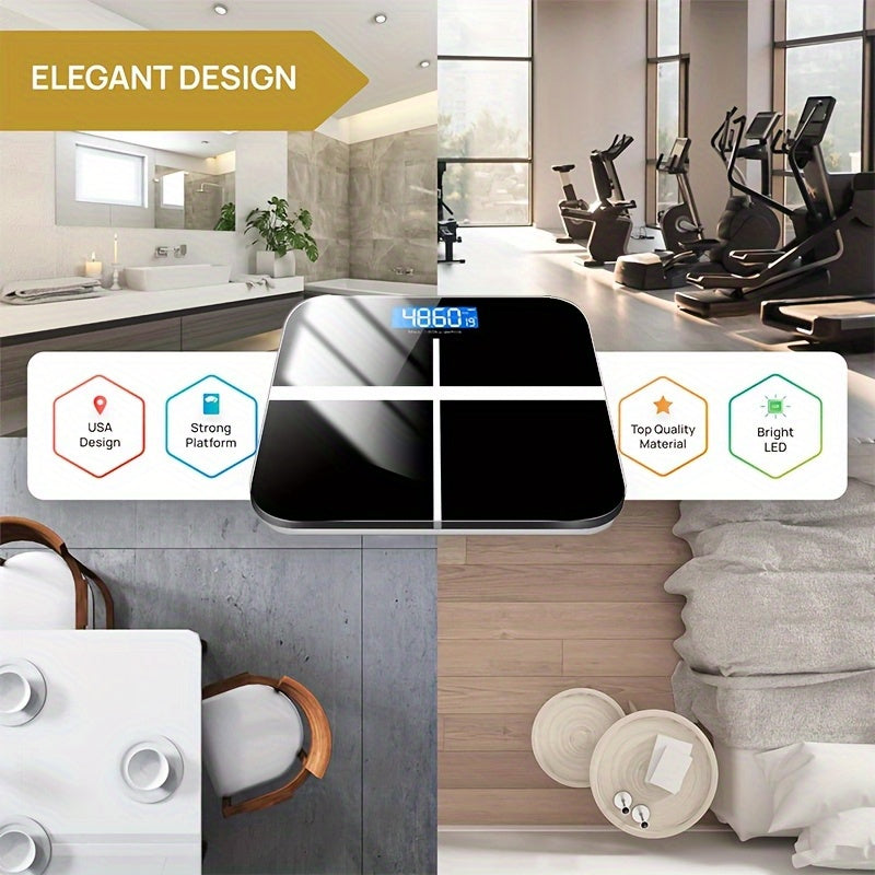 Báscula electrónica de baño inteligente de alta precisión y alta resistencia de 400 lb, diseño mejorado, superficie ampliada, número ilimitado de usuarios, reconocimiento automático, pantalla LCD HD y pantalla de tempe