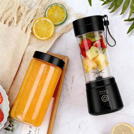 Licuadora portátil recargable de 12.85 oz, mini licuadora de jugos eléctrica USB de 1200 mAH, adecuada para batidos y licuados, jugo, 380 ml, seis cuchillas, perfecta para mezclar, rosa, negro, morado