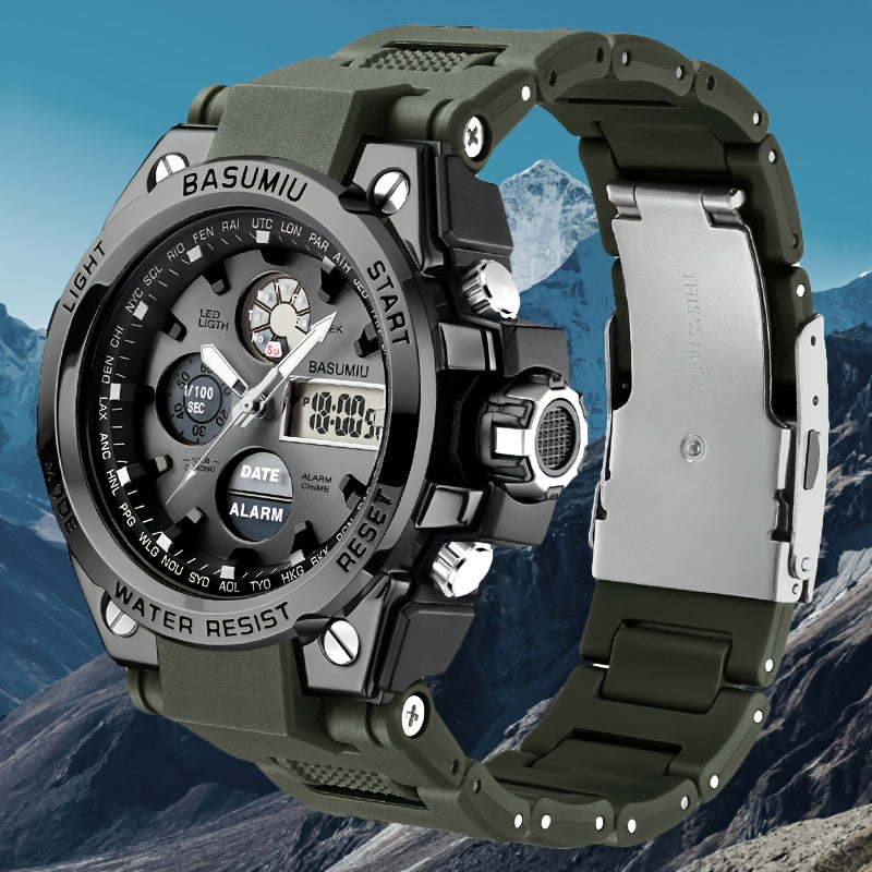 Un reloj deportivo de doble pantalla para hombres, una opción elegante para regalar.