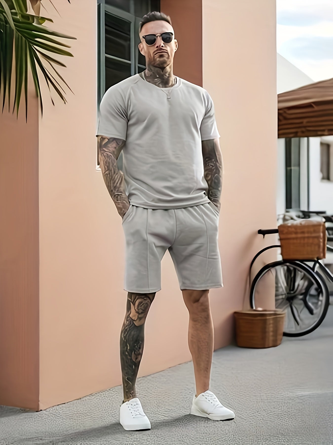 Traje casual multicolor para hombre, conjunto de dos piezas, sencillo y cómodo, para uso diario.