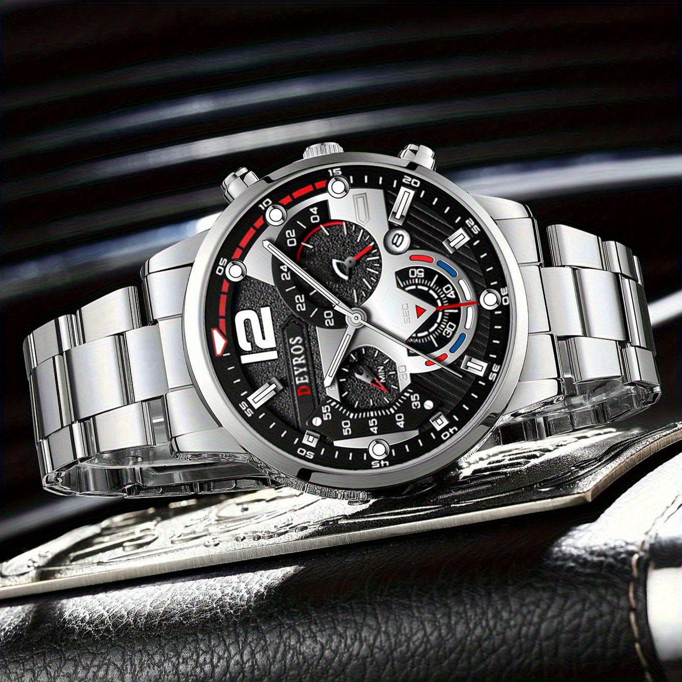 [Conjunto de relojes con estilo] Juego de 4 relojes de cuarzo de moda para hombre: esfera redonda, correas de acero inoxidable y piel sintética, opciones en negro y marrón, ideal para cumpleaños, Eid, Navidad, San Valentí