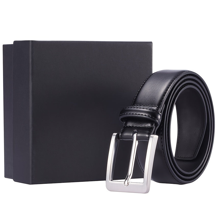 Cinturón de vestir de cuero genuino para hombre, estilo casual, con hebilla de acero inoxidable para negocios y trabajo.