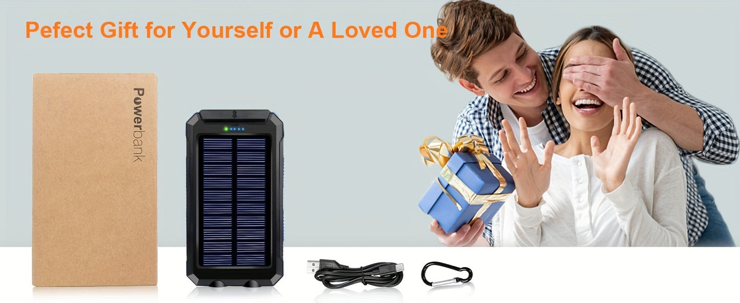 [Banco de energía solar de 38800 mAh] Banco de energía solar de alta calidad de 38800 mAh | Cargador portátil USB-C para exteriores con linterna y brújula para acampar, hacer senderismo y viajar