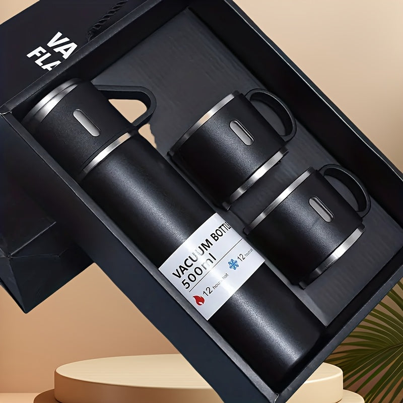 Botella térmica de acero inoxidable de 500 ml/16,9 oz con aislamiento al vacío y taza: aislamiento térmico de doble pared, taza de viaje a prueba de fugas, mantiene bebidas calientes o frías durante horas, elegante color