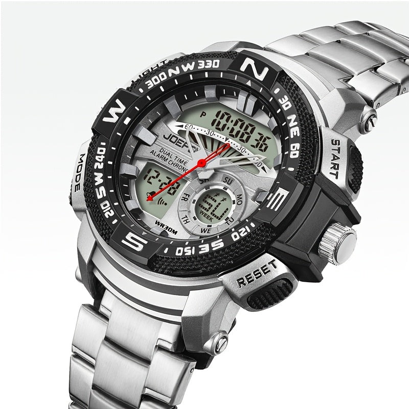 Reloj analógico y digital JOEFOX para hombre con esfera grande y doble pantalla, cronógrafo, alta calidad 24 horas, brújula multisensor, calendario, alarma y cronómetro. Reloj deportivo de lujo con retroiluminación LED,