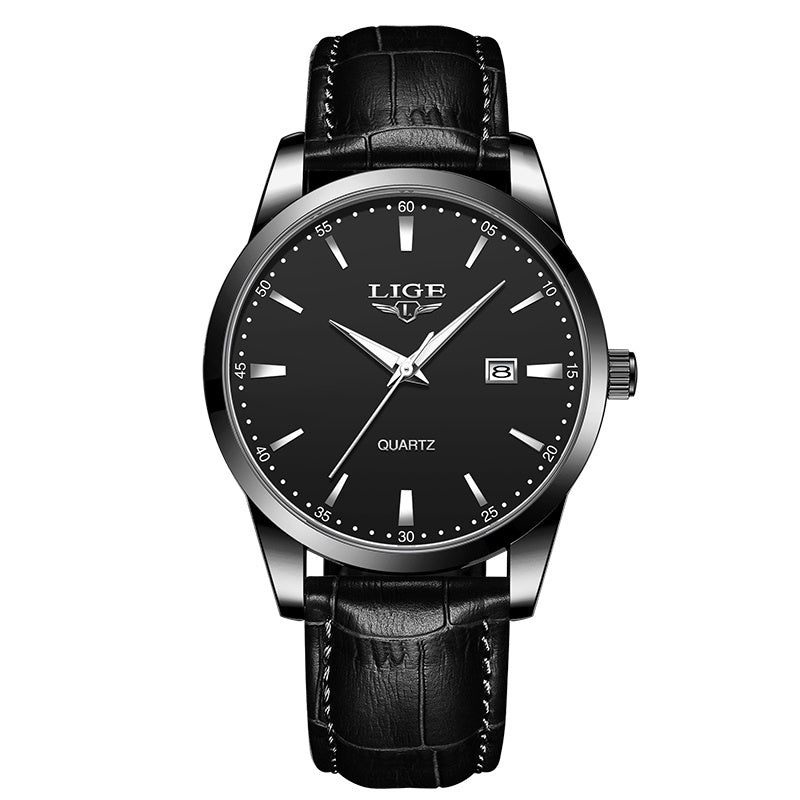 Hermoso reloj de cuarzo para hombre con correa de piel sintética. Ideal para negocio y ocasiones formales.