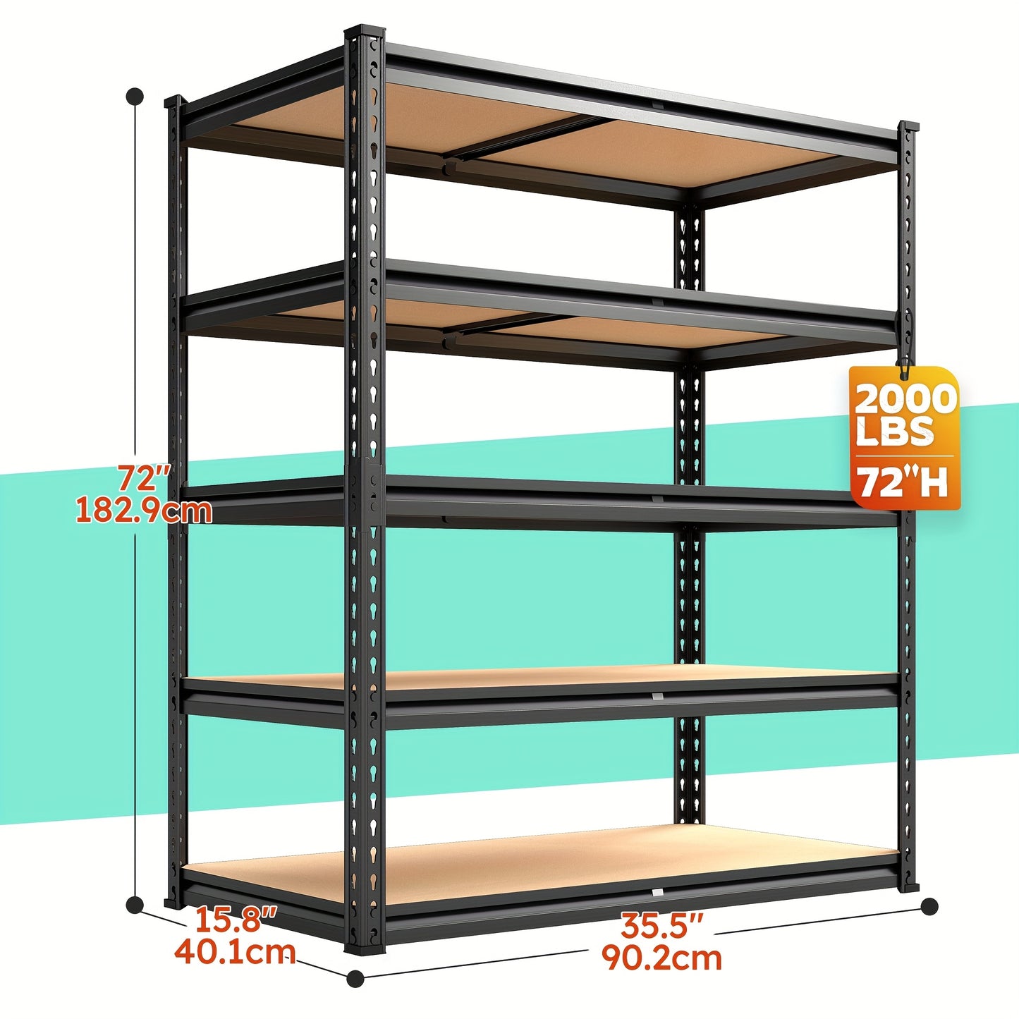 Estantería industrial REIBII de 5 niveles, resistente, con capacidad para 3000 unidades. Estantería independiente ajustable de carbono. Estantes de garaje de 183 cm de alto con fácil montaje en 10 minutos. Ideal para almac