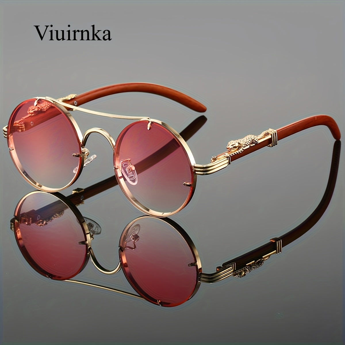 Gafas redondas unisex con doble puente, montura de metal, lentes de policarbonato antirreflejos con degradado, ideales para escalada y deportes, con bisagras con detalle de leopardo, ideales para fotografía callejera y regal