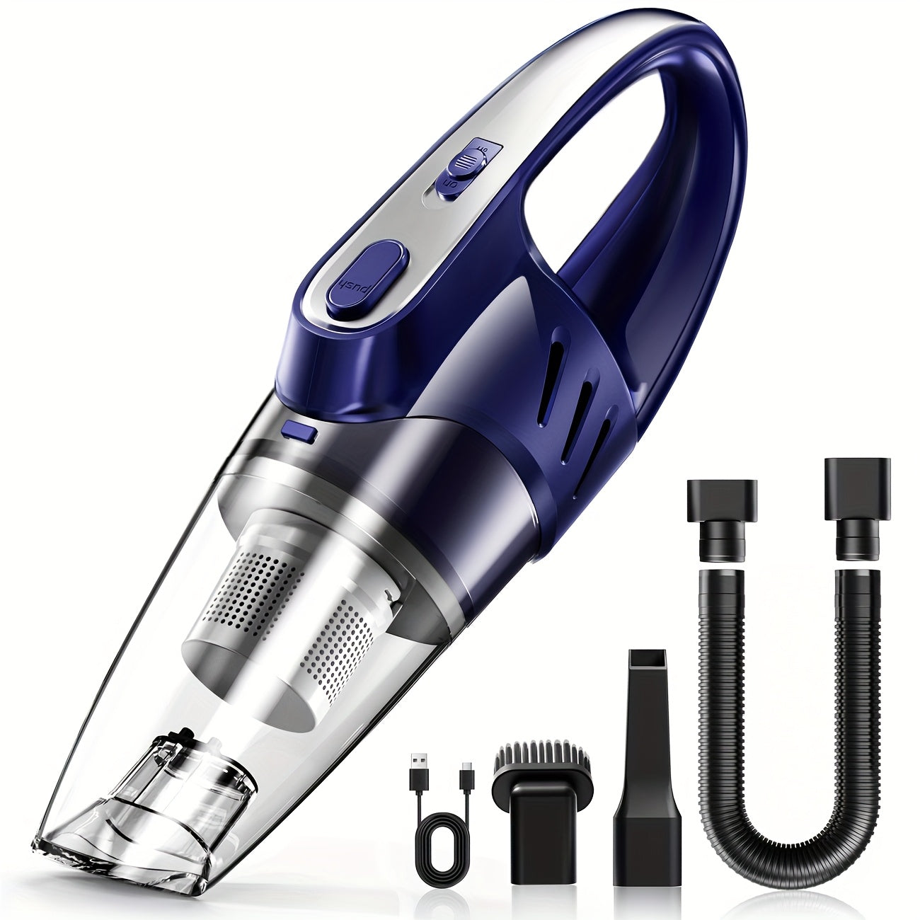 Aspiradora de mano para coche, silenciosa, con 5 accesorios, ideal para limpieza interior, hogar, mascotas, accesorios para coche, regalos.