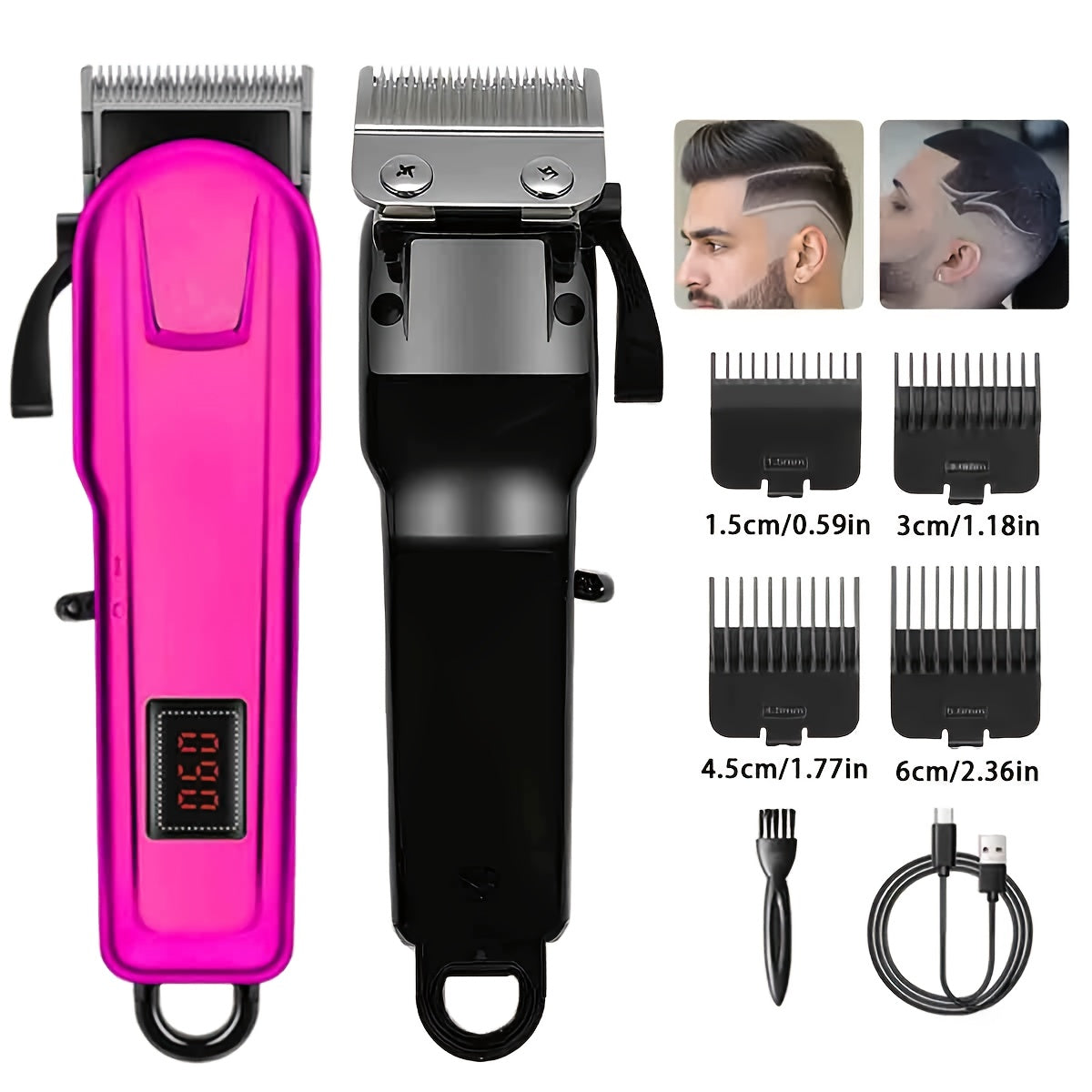 Juego de cortapelos eléctrico para hombre, juego de cortapelos, juego de cortapelos eléctrico para el hogar, cortapelos eléctrico con carga USB, cuchilla de aleación, pantalla LCD, diseño tallado, para viajes en coche o