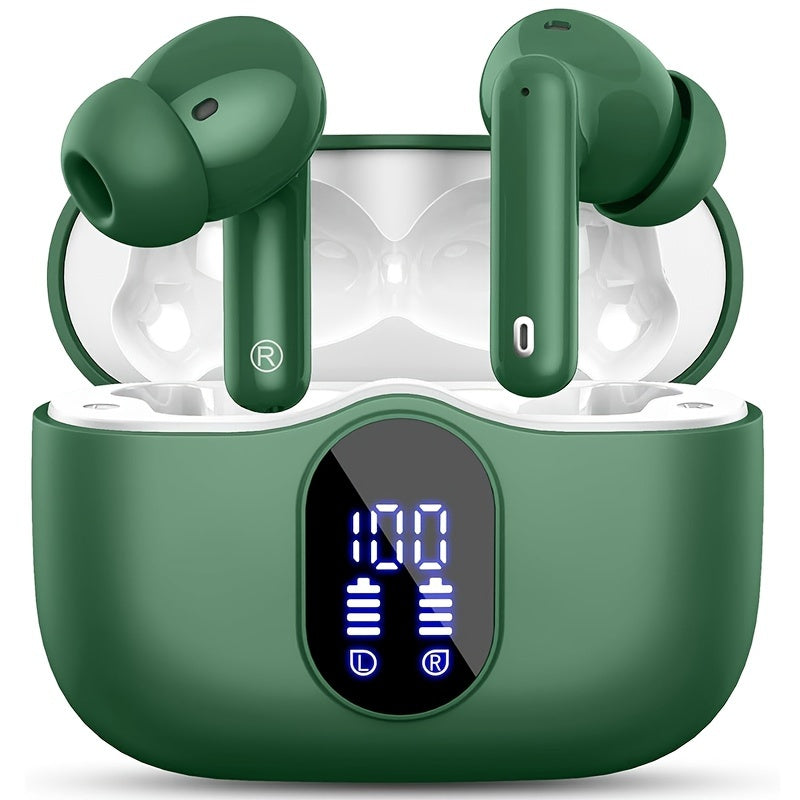 Auriculares inalámbricos 5.3 con sonido estéreo de graves, micrófono con cancelación de ruido y pantalla LED, intraaurales, 40 horas de reproducción, aptos para portátiles, tabletas, teléfonos móviles y para practicar