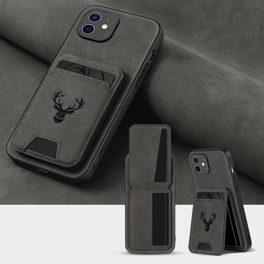 Funda tipo cartera compatible con iPhone 16E/16promax/15plus/14pro/13promax/12/11, piel sintética de lujo, tarjetero y soporte, diseño de alce.