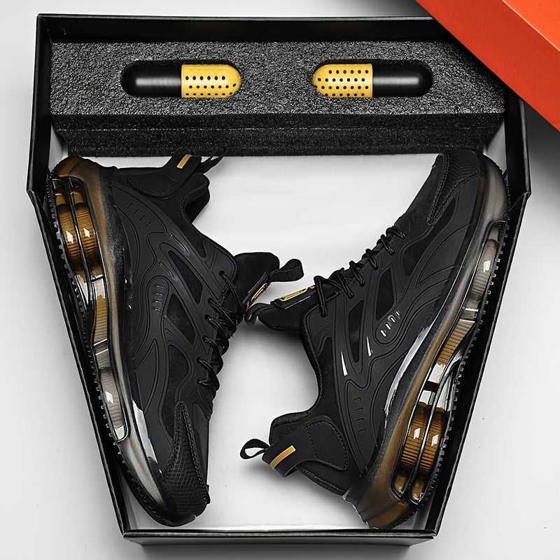 Zapatillas bajas para hombre y mujer: zapatillas transpirables y antideslizantes con soporte de arco acolchado, diseño con detalles en negro y dorado, cierre con cordones, suela de goma resistente y plantilla acolchada. Idea