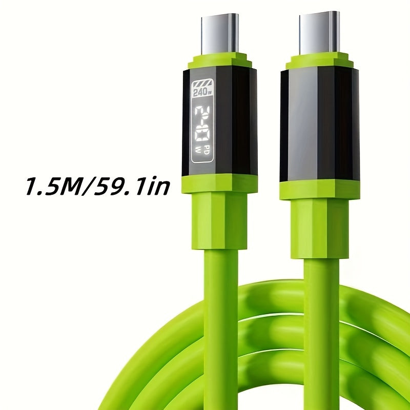 Cable de carga rápida de 240 W con pantalla en tiempo real, 150 cm de largo, material de silicona con superficie lisa, compatible con Huawei Honor, Xiaomi Poco, Samsung OPPO VIVO, pantalla LED digital de batería, carga ráp