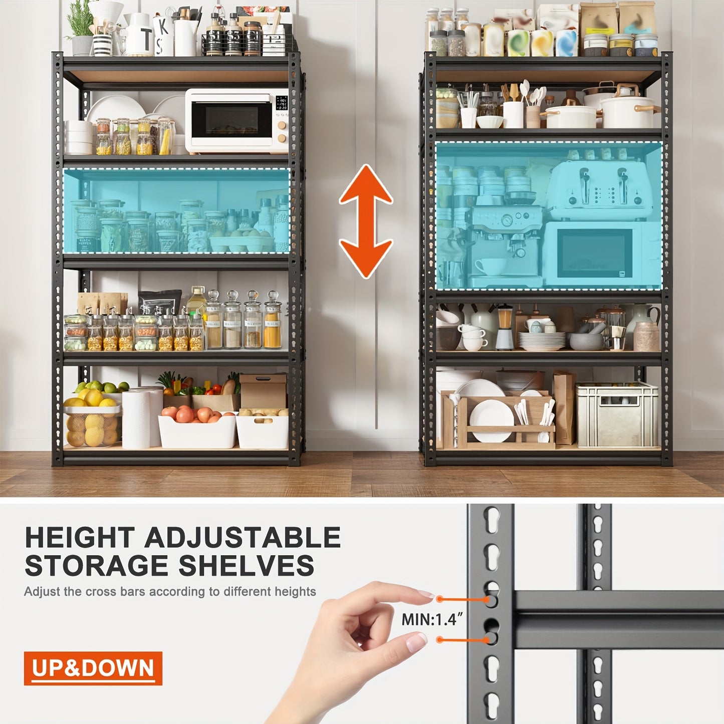 Estantería industrial REIBII de 5 niveles, resistente, con capacidad para 3000 unidades. Estantería independiente ajustable de carbono. Estantes de garaje de 183 cm de alto con fácil montaje en 10 minutos. Ideal para almac