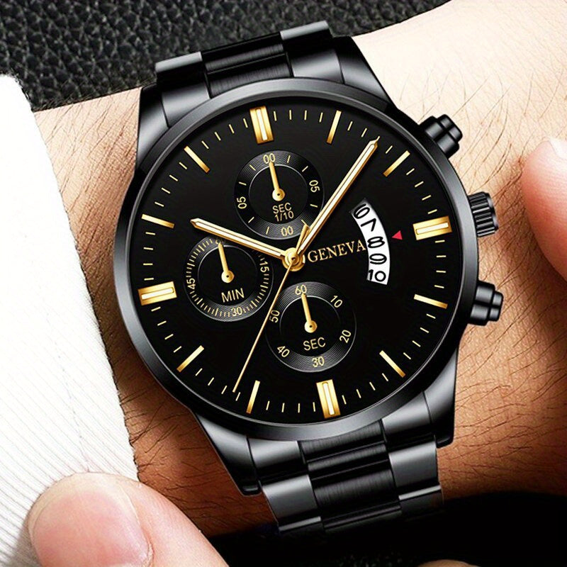 Juego de 4 relojes de moda para hombre, movimiento de cuarzo, correa de acero inoxidable con indicador de fecha | Reloj deportivo | Reloj informal | Reloj de negocios | Movimiento de cuarzo | Reloj de silicona | Reloj para ho