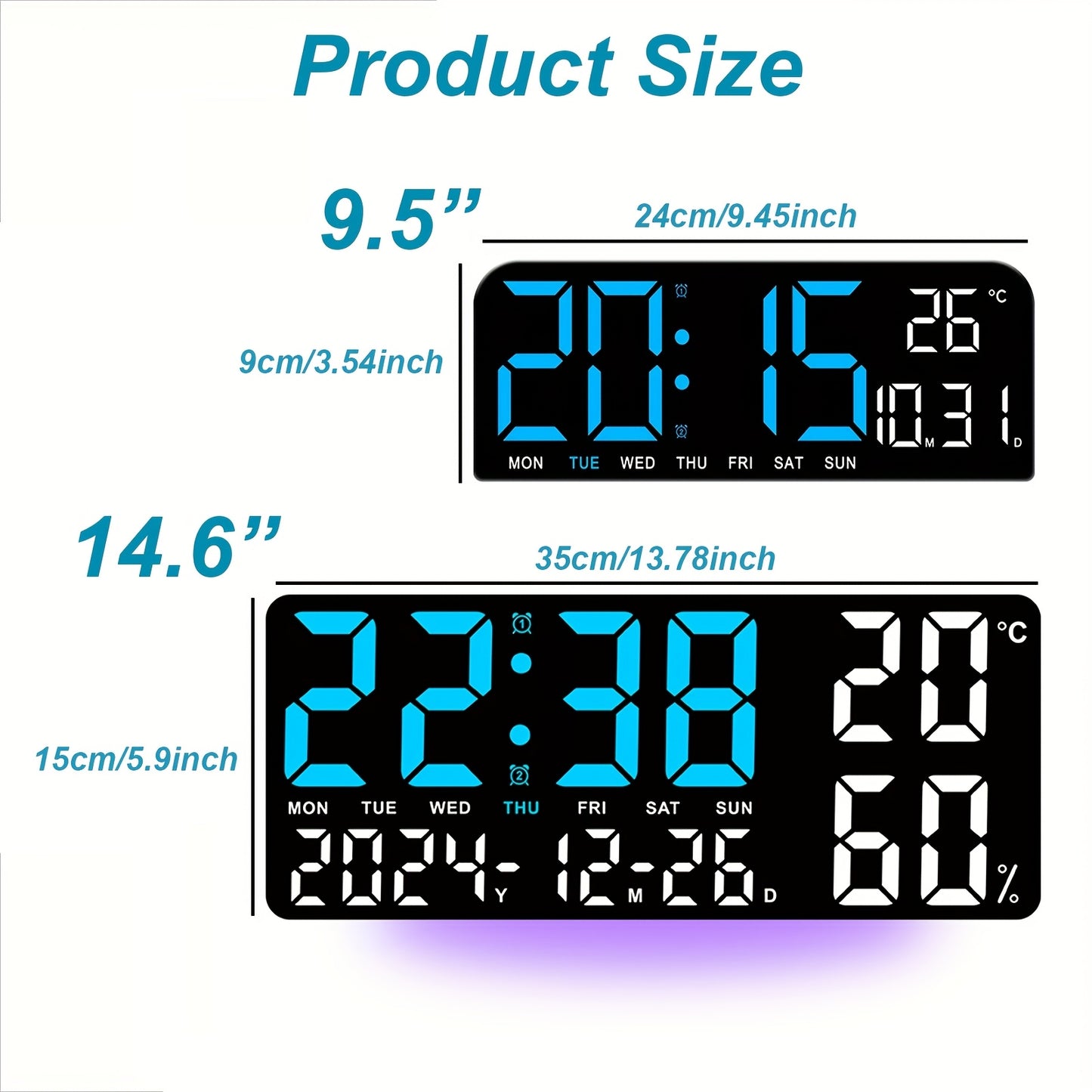 Reloj despertador digital LED extragrande con pantalla extragrande, atenuador automático y control remoto. Reloj moderno grande con temperatura, fecha, semana, temporizador/cuenta regresiva, modo 12/24 h, pantalla LED fácil