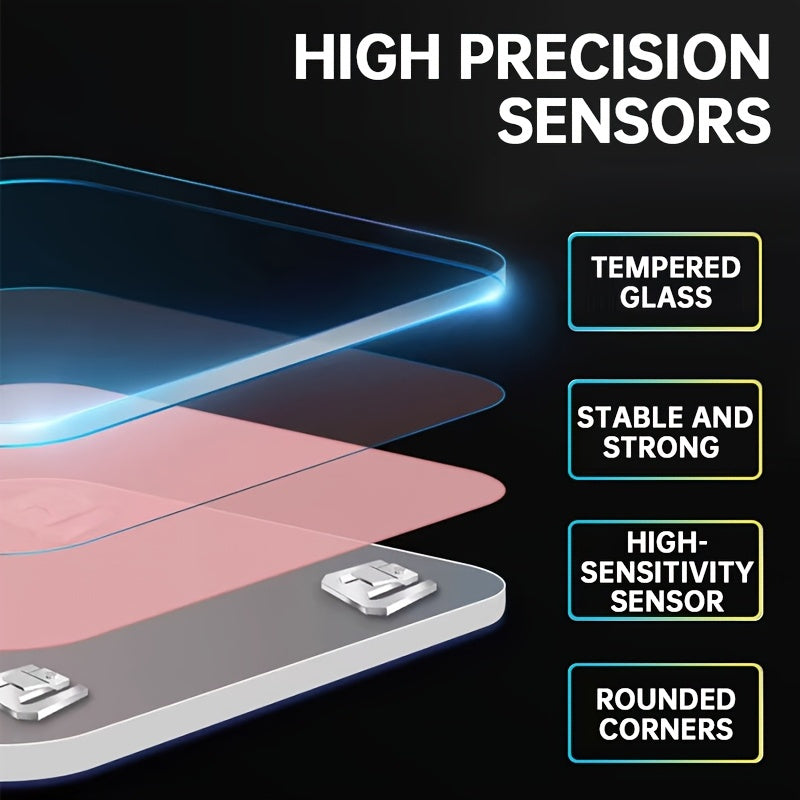 Báscula electrónica de baño inteligente de alta precisión y alta resistencia de 400 lb, diseño mejorado, superficie ampliada, número ilimitado de usuarios, reconocimiento automático, pantalla LCD HD y pantalla de tempe