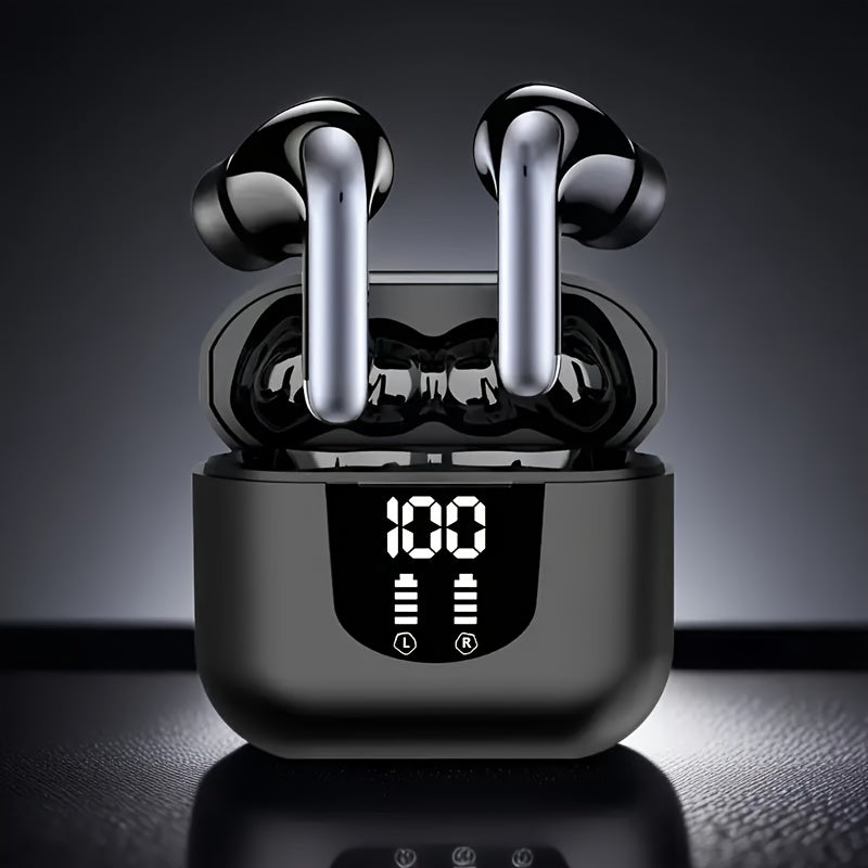 Auriculares inalámbricos de 5.5" con sonido estéreo de graves, micrófono con cancelación de ruido y pantalla LED, intraaurales, 40 horas de reproducción, ideales para portátiles, tabletas, teléfonos móviles y para pra