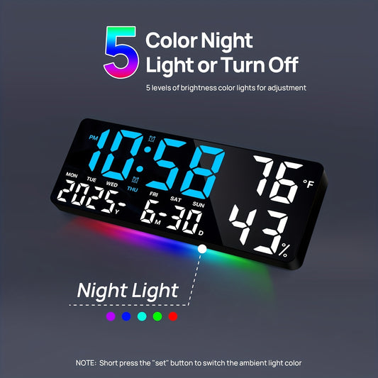 Reloj despertador digital LED extragrande con pantalla extragrande, atenuador automático y control remoto. Reloj moderno grande con temperatura, fecha, semana, temporizador/cuenta regresiva, modo 12/24 h, pantalla LED fácil
