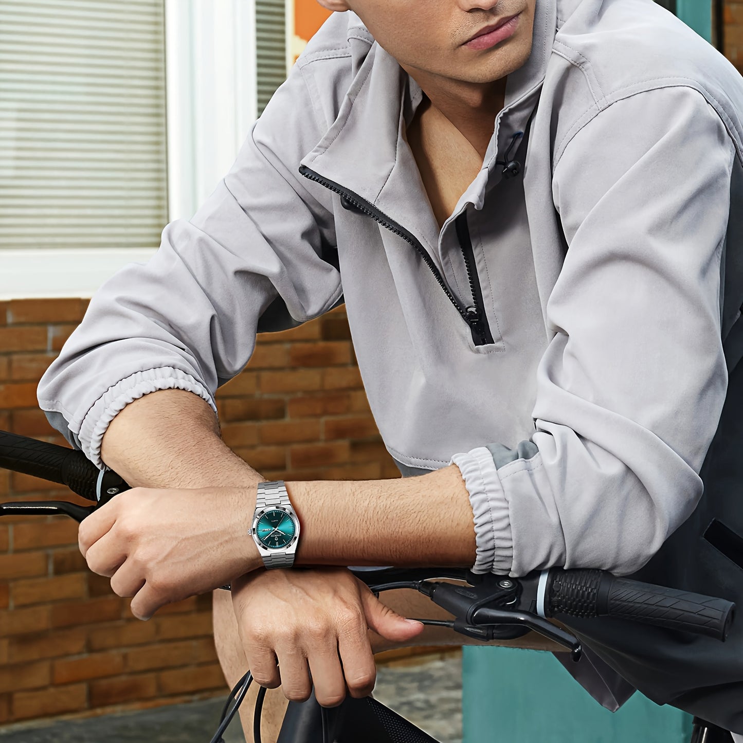 Reloj de acero inoxidable de lujo para hombre con esfera luminosa verde turquesa, indicador de semana/fecha/día/segundero, movimiento de cuarzo, correa sólida - Reloj de vestir profesional para negocios, viajes, buceo (-) -