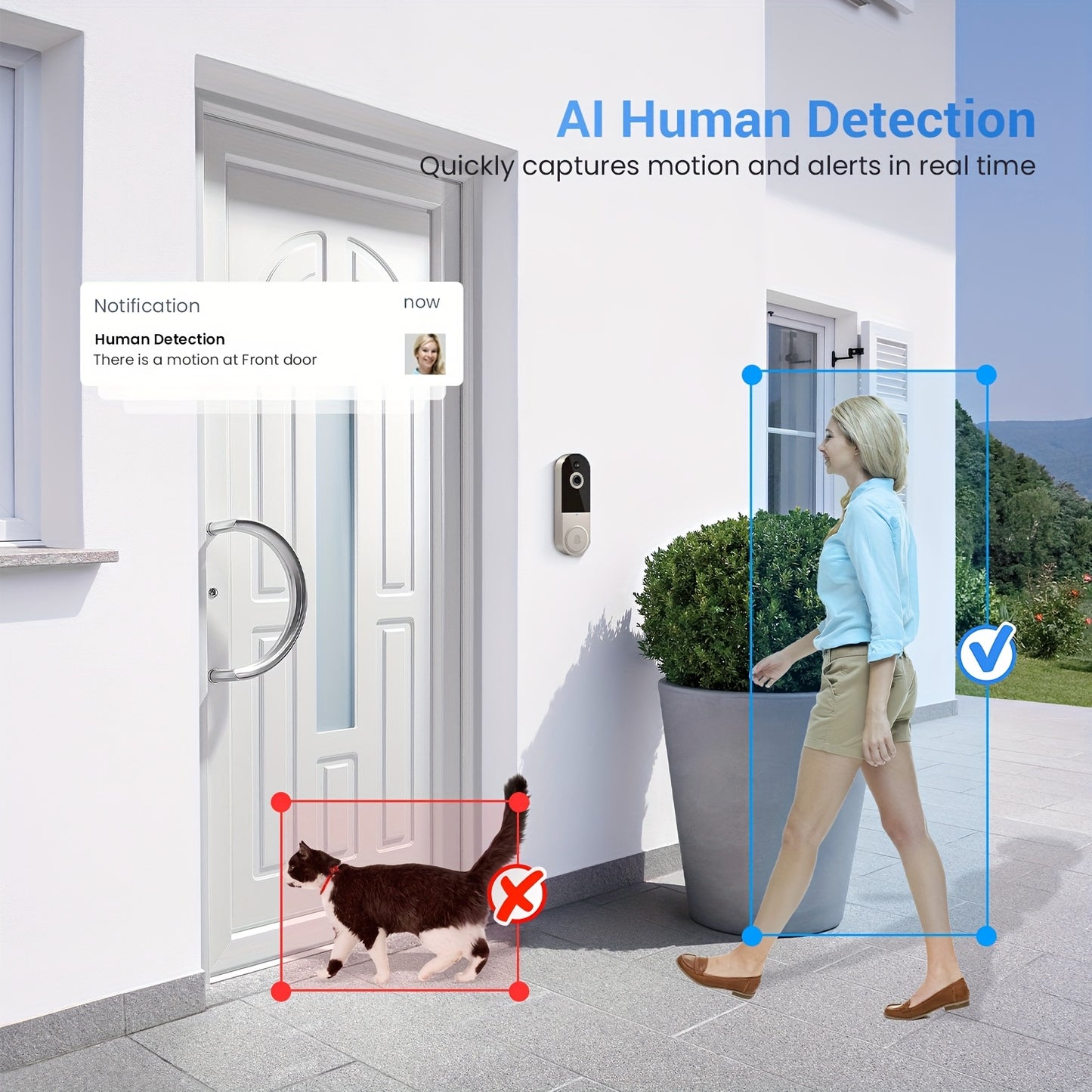 Timbre con cámara y video 1080P, detección corporal inteligente, almacenamiento en la nube, vista en tiempo real, audio bidireccional, visión nocturna por infrarrojos, batería integrada, monitoreo.