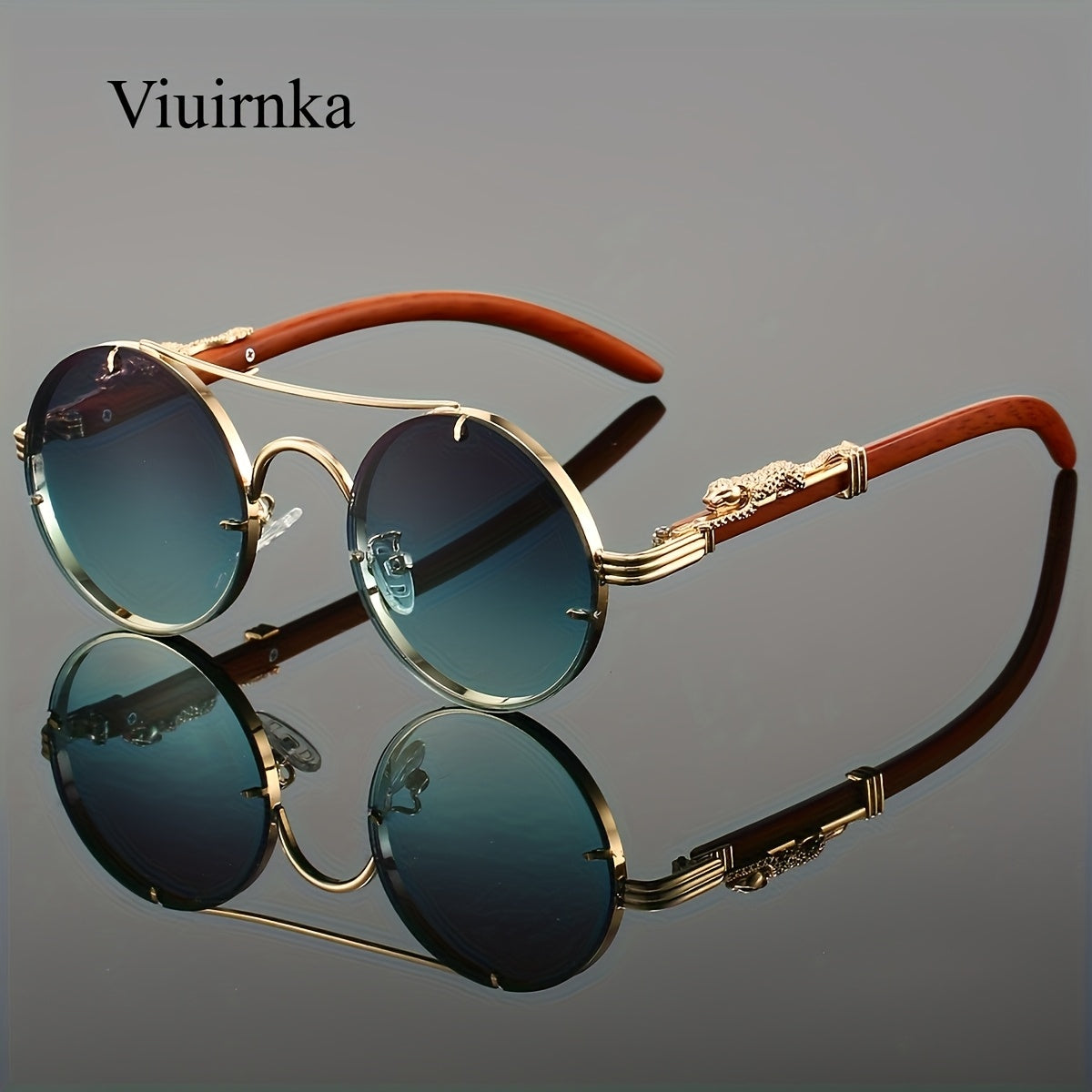 Gafas redondas unisex con doble puente, montura de metal, lentes de policarbonato antirreflejos con degradado, ideales para escalada y deportes, con bisagras con detalle de leopardo, ideales para fotografía callejera y regal