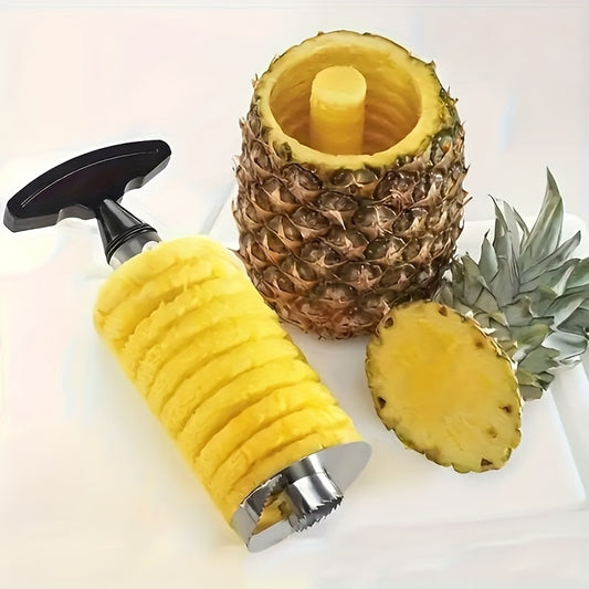 Descorazonador y rebanador de piña de acero inoxidable de 1 pieza: extracción de corazón sin esfuerzo y corte preciso, herramienta de cocina duradera y resistente a la oxidación para resultados suaves y crujientes, fácil