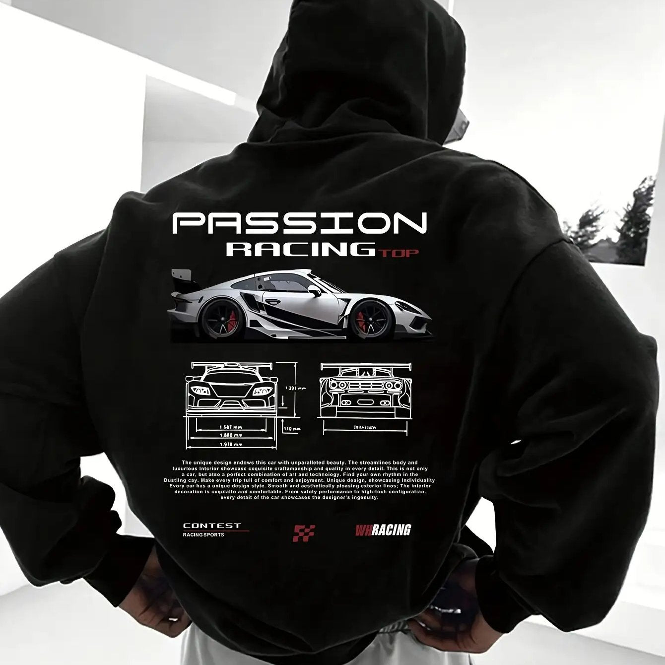 Sudadera polar con capucha y estampado de letras de carreras para hombre, otoño-invierno. Gráfico inspirado en el automovilismo con diseño de levas de cambio y velocímetro. Jersey informal holgado, forro polar cálido, bo