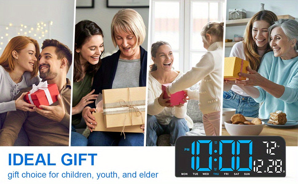 Reloj despertador digital LED extragrande con pantalla extragrande, atenuador automático y control remoto. Reloj moderno grande con temperatura, fecha, semana, temporizador/cuenta regresiva, modo 12/24 h, pantalla LED fácil