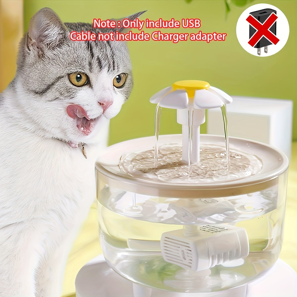 Bebedero ultrasilencioso transparente de 1,5 litros para mascotas, con 1 bomba de agua, alimentado por USB, fácil de limpiar, sin BPA, apto para gatos y mascotas pequeñas, sin batería.