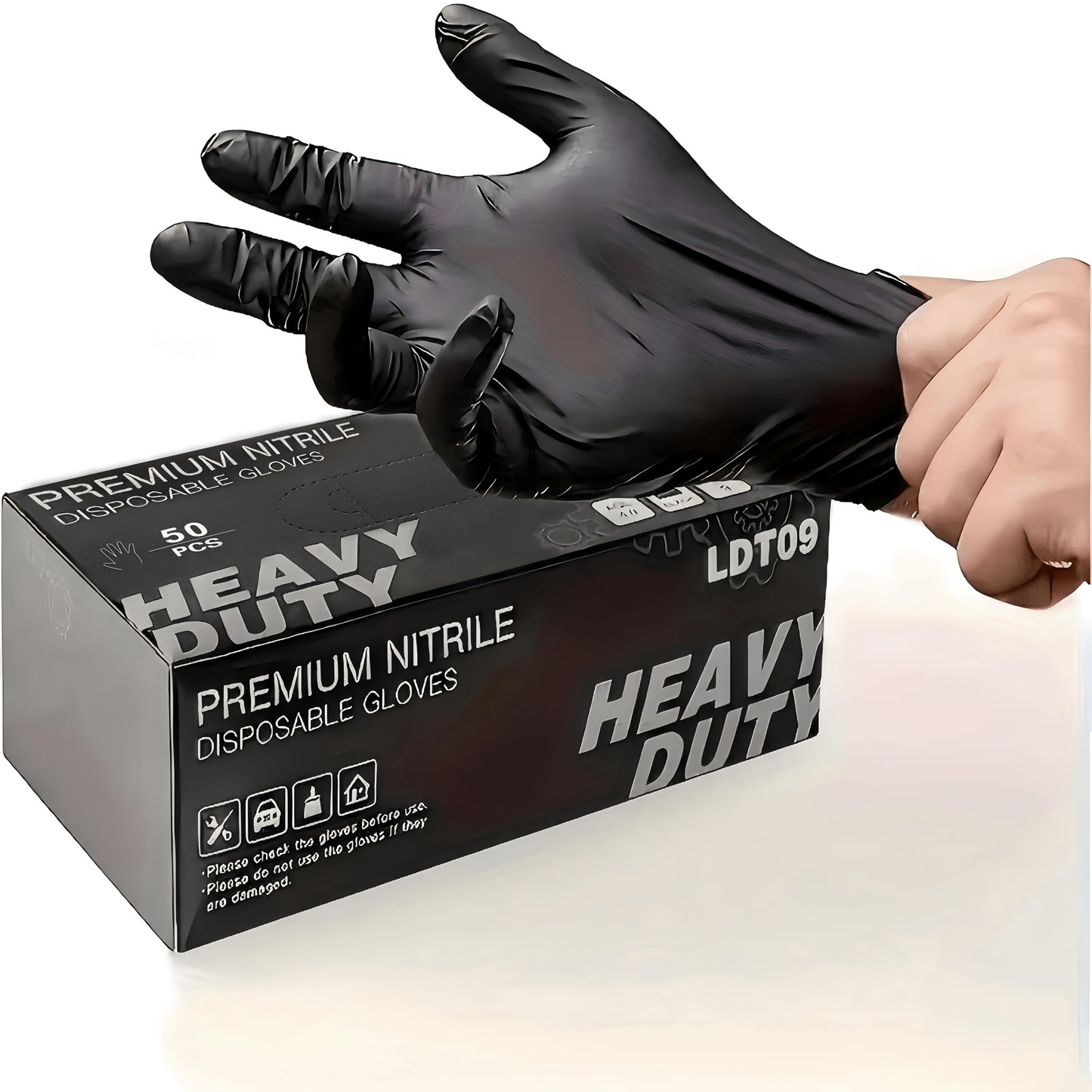 50 guantes desechables negros de nitrilo puro - Resistentes, duraderos e impermeables, de primera calidad para cocina, tatuadores, limpieza del hogar y cuidado del coche - Guantes de protección desechables, guantes de limpie