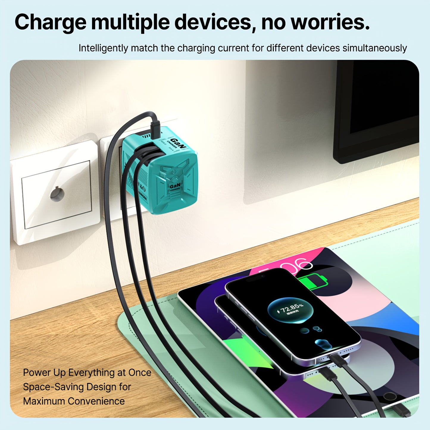 Cargador rápido portátil GaN de 120 W - Cable retráctil doble tipo C + Lightning de 120 cm, puerto de salida tipo C, enchufe plegable, duradero y antienredos - Compatible con iPhone 16/15/14/Plus/Pro Max, S25/S24 - Ideal p