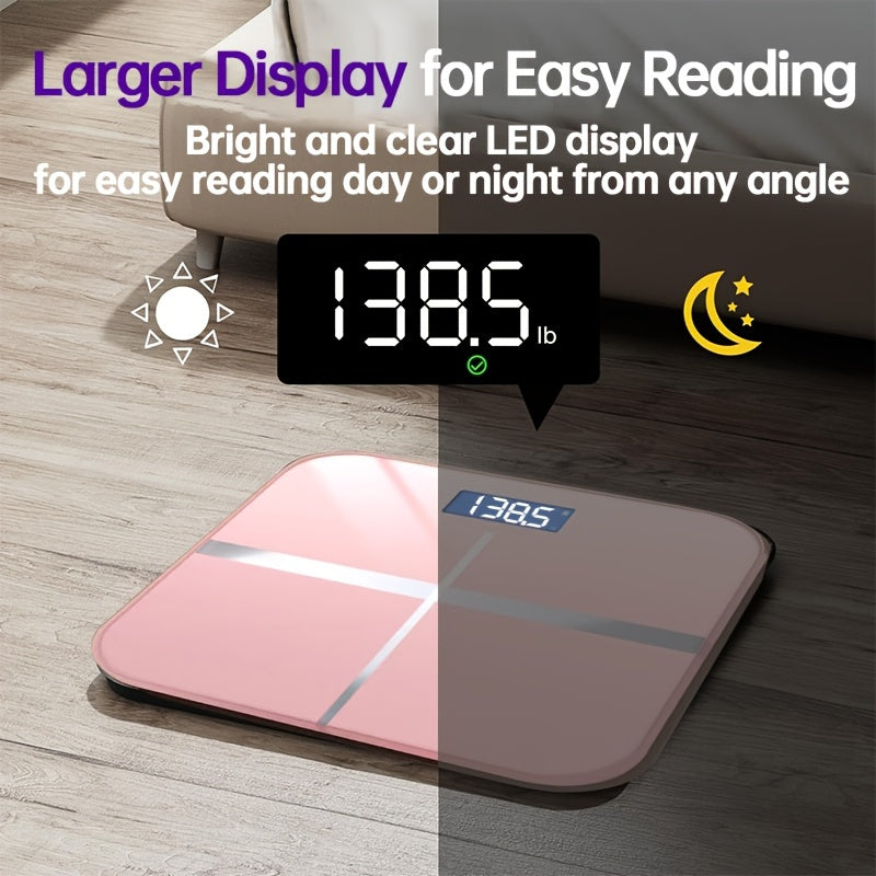 Báscula electrónica de baño inteligente de alta precisión y alta resistencia de 400 lb, diseño mejorado, superficie ampliada, número ilimitado de usuarios, reconocimiento automático, pantalla LCD HD y pantalla de tempe