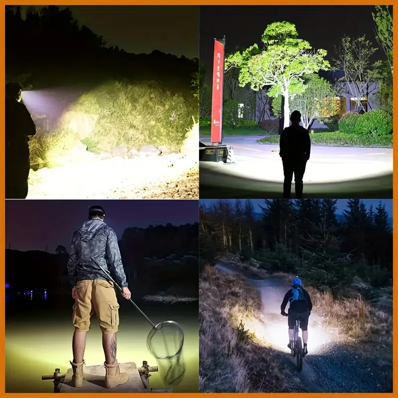 Linterna frontal recargable por USB de 5 LED para camping, correr y pescar, ideal para emergencias en el hogar y exteriores.