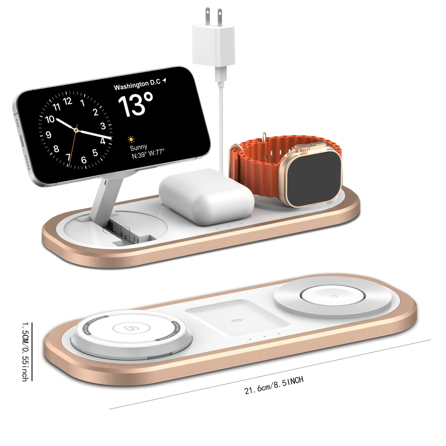 Cargador inalámbrico 3 en 1 de 15 W para iPhone, estación de carga plegable para iPhone 16/15/14/13/12/Pro Max/Pro/Mini/Plus, compatible con iWatch 10/9/8/7/SE/6/5/4/3/2/1/Ultra 2/Ultra y AirPods Pro/2/3/4.