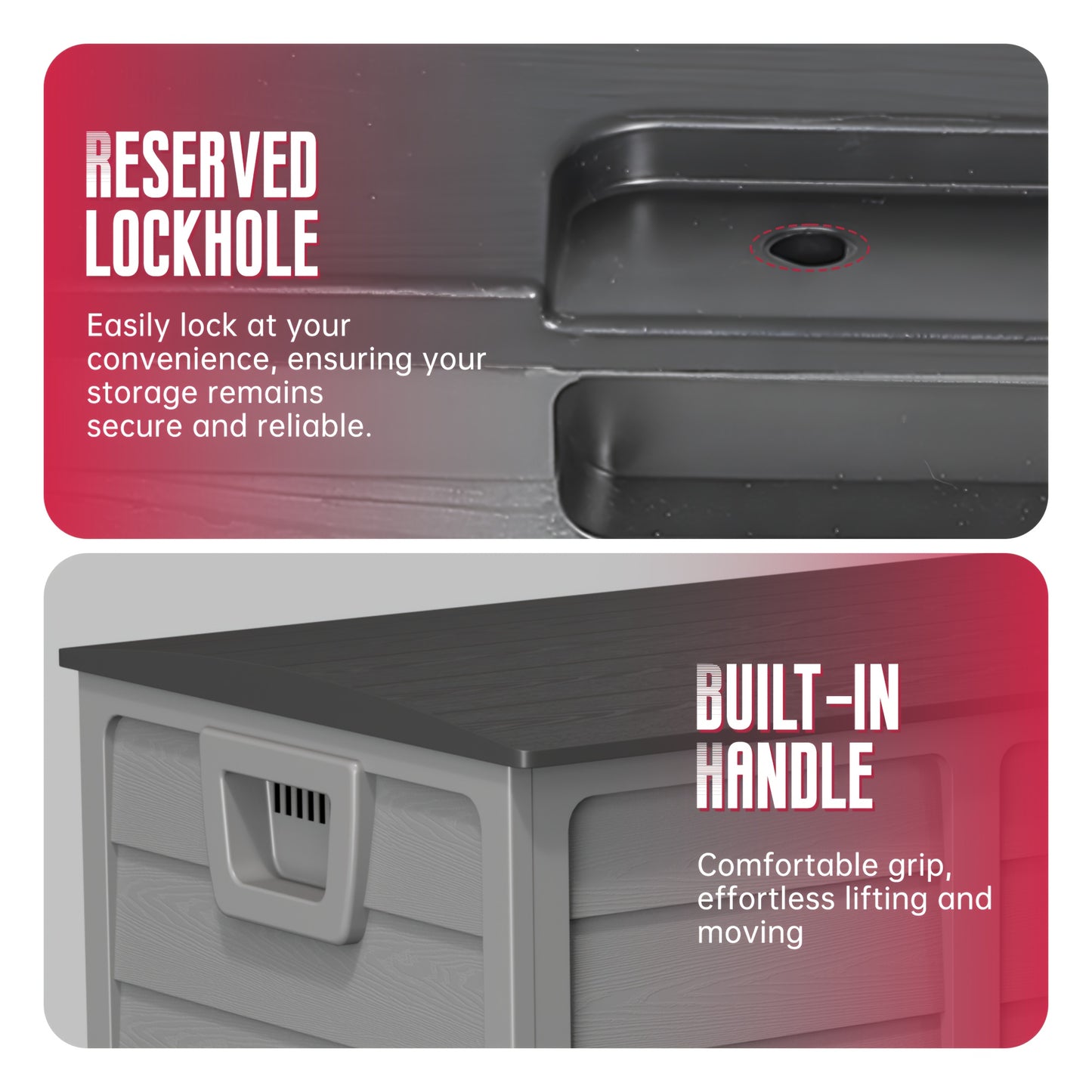 Caja de almacenamiento exterior de resina de 75 galones con asas. Ideal para accesorios de piscina, herramientas de jardín, equipo de camping, regalo navideño. Fácil de montar. Ideal como caja, armario o estante para almac