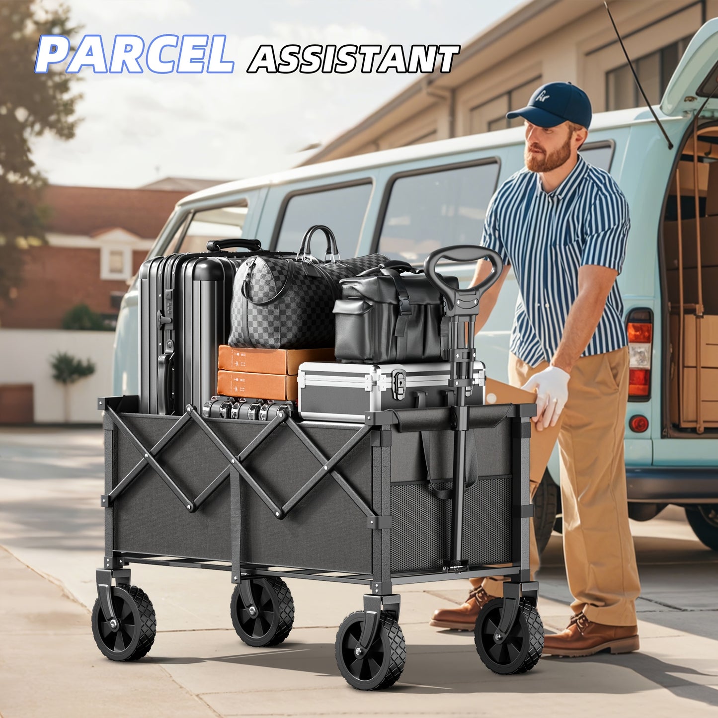 Carrito de camping de gran capacidad de 330 a 650 libras, carrito de mano plegable todoterreno, vehículo portátil multifuncional para camping, jardinería y compras en la playa, estante de almacenamiento de herramientas de
