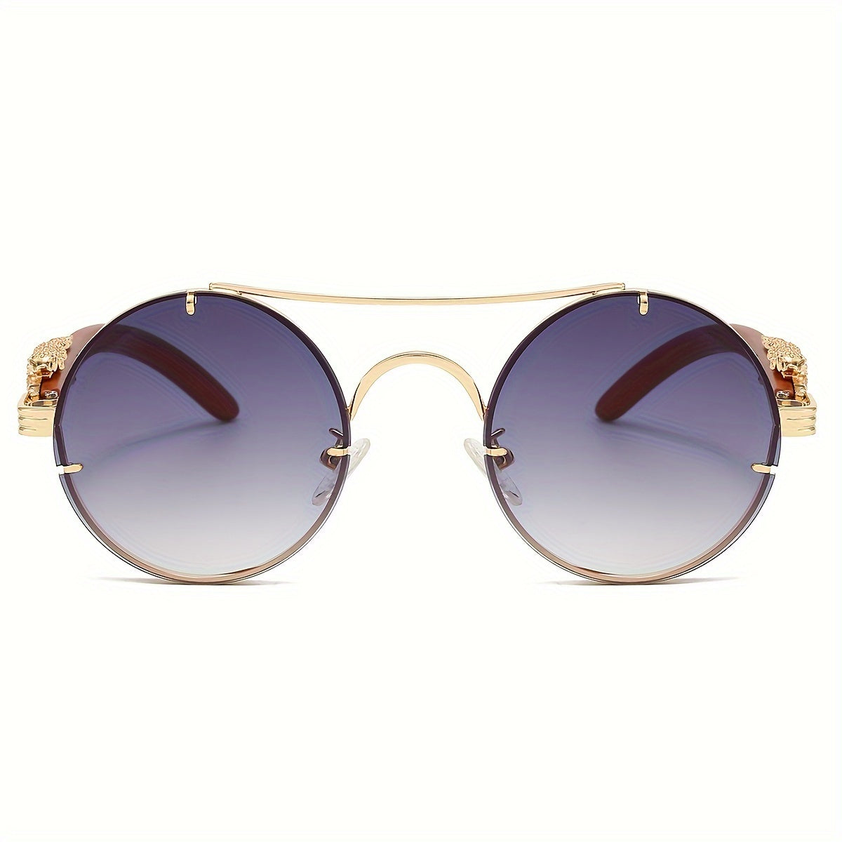 Gafas redondas unisex con doble puente, montura de metal, lentes de policarbonato antirreflejos con degradado, ideales para escalada y deportes, con bisagras con detalle de leopardo, ideales para fotografía callejera y regal