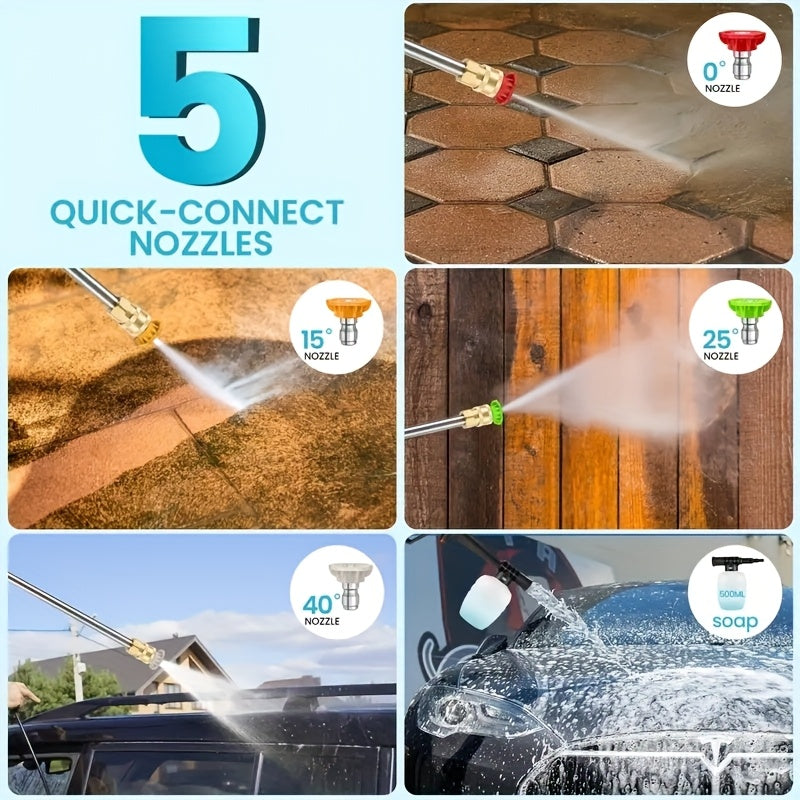 Hidrolavadora inalámbrica con batería recargable, ideal para auto, patio, entrada, jardín y zonas verdes. Boquilla de espuma de acero inoxidable, herramienta portátil para lavado de autos. NAUDHENM