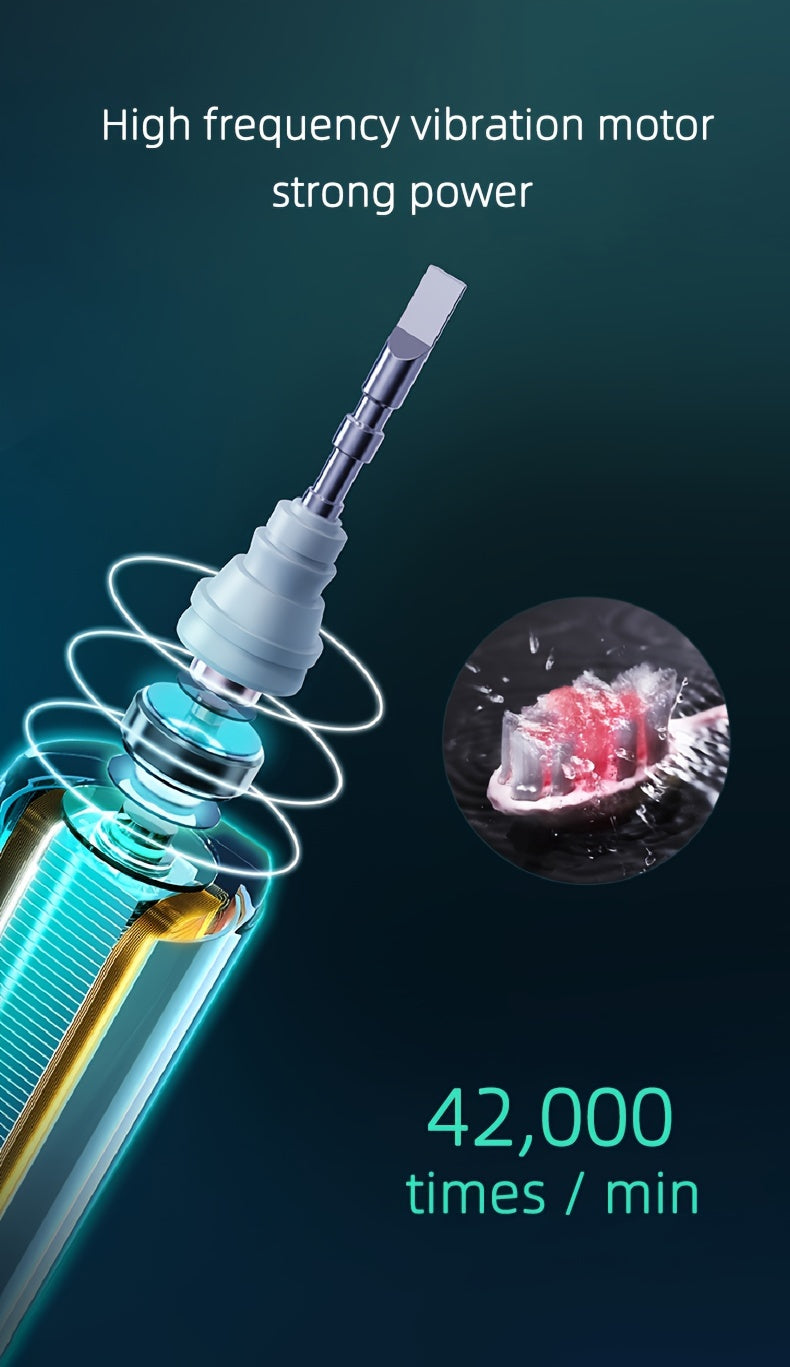 Cepillo de dientes eléctrico sónico resistente al agua IPX8 con carga USB, ideal para parejas, con cabezal reemplazable y eje metálico, temporizador inteligente y 5 cabezales de repuesto.