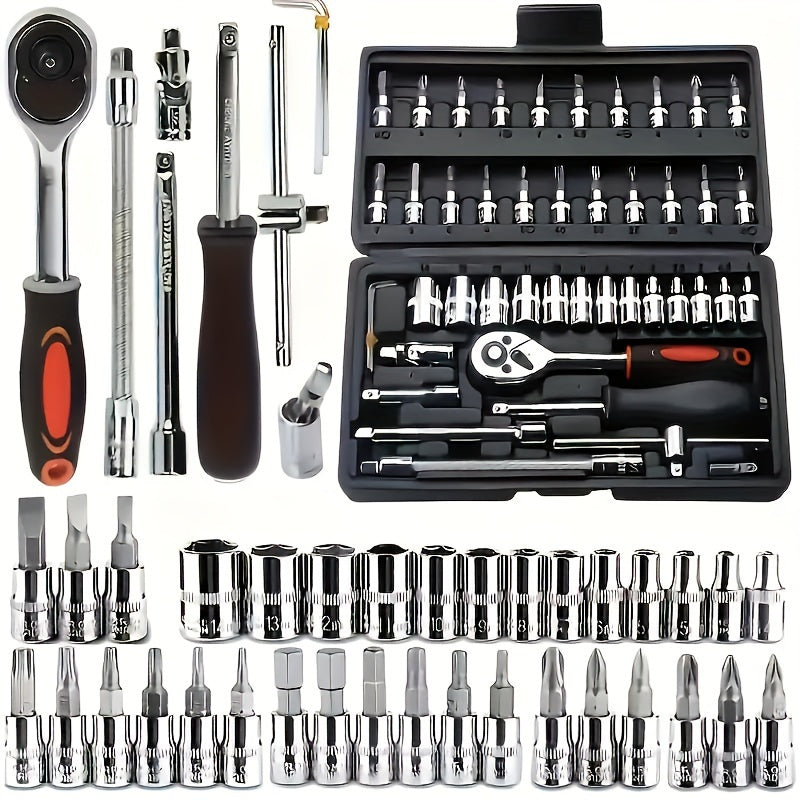 Kit de herramientas automotrices profesionales de 325/53/46 piezas - Juegos de herramientas premium para el mantenimiento de autos, motos y bicicletas - Solución compacta, portátil y todo en uno con llave de trinquete, jueg