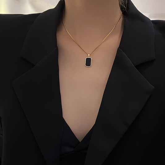 [Colgante elegante] Collar rectangular negro con baño de oro de 18 quilates | Elegante, perfecto para uso diario y como accesorio de vacaciones, regalo ideal de San Valentín para mujer.