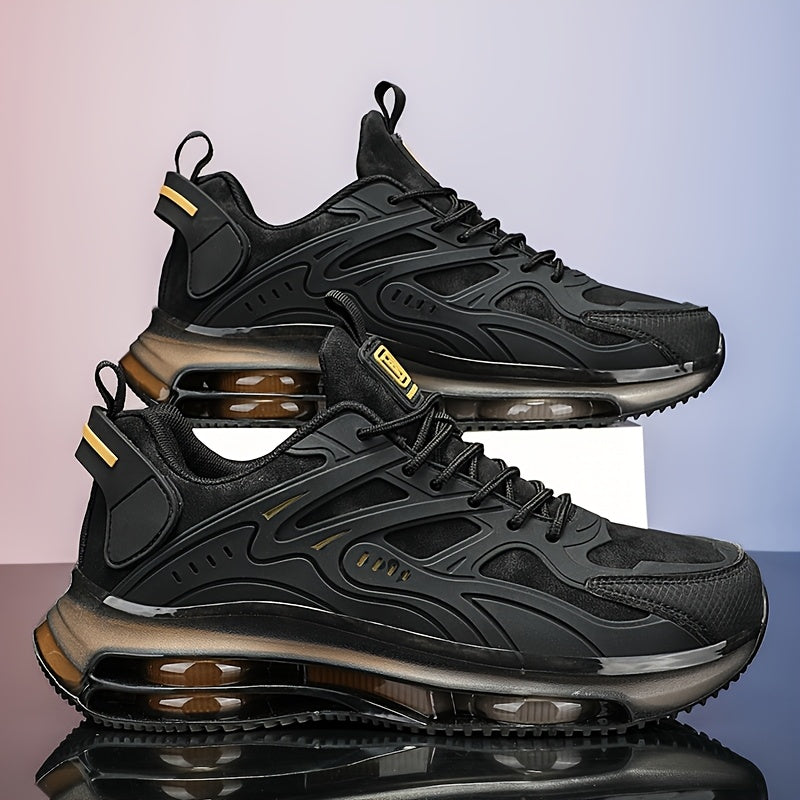 Zapatillas bajas para hombre y mujer: zapatillas transpirables y antideslizantes con soporte de arco acolchado, diseño con detalles en negro y dorado, cierre con cordones, suela de goma resistente y plantilla acolchada. Idea