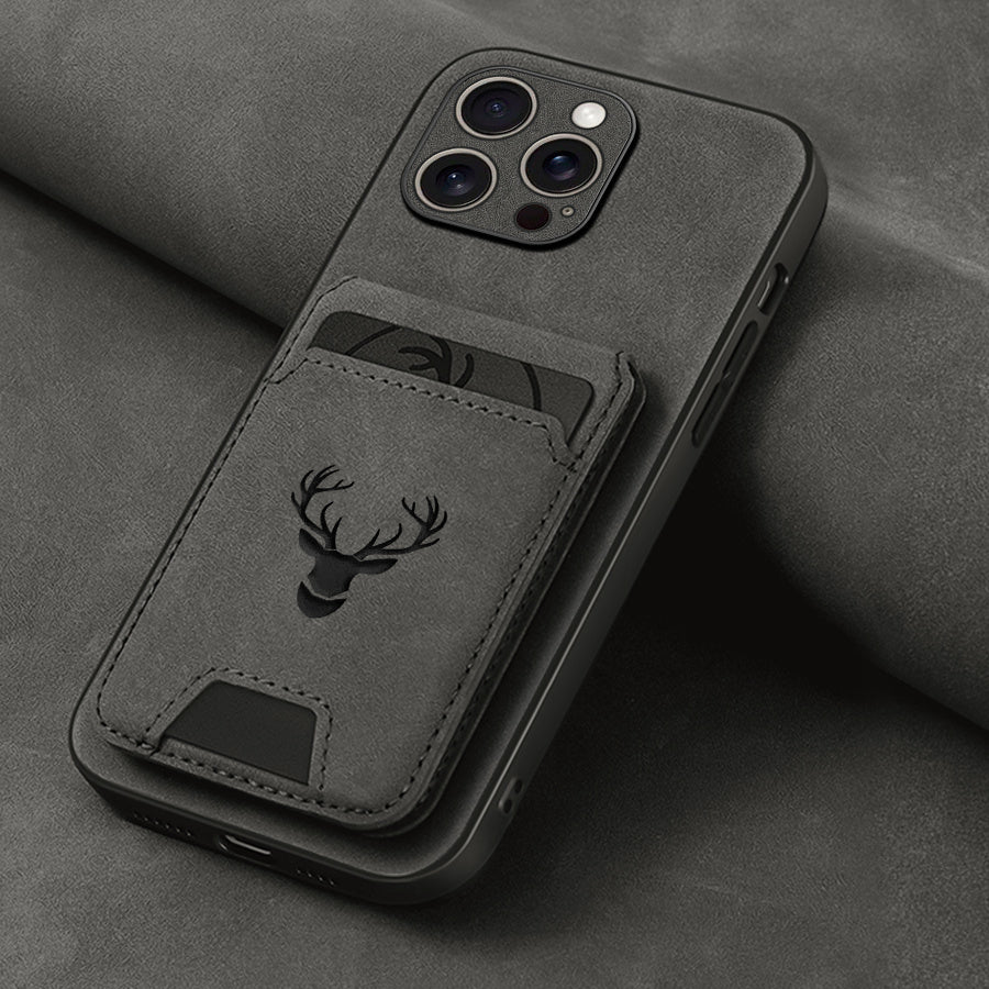Funda tipo cartera compatible con iPhone 16E/16promax/15plus/14pro/13promax/12/11, piel sintética de lujo, tarjetero y soporte, diseño de alce.